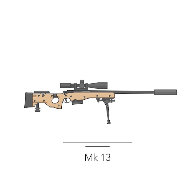 Mk13 umriss buntes symbol isoliertes scharfschützengewehr auf weißem hintergrund vektor-illustration