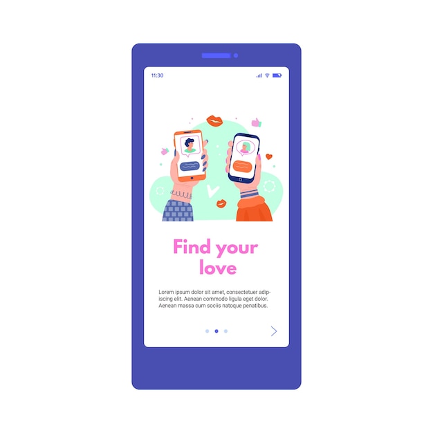 Mobile Anwendung für virtuelle Dating-Cartoon-Vektorillustration isoliert