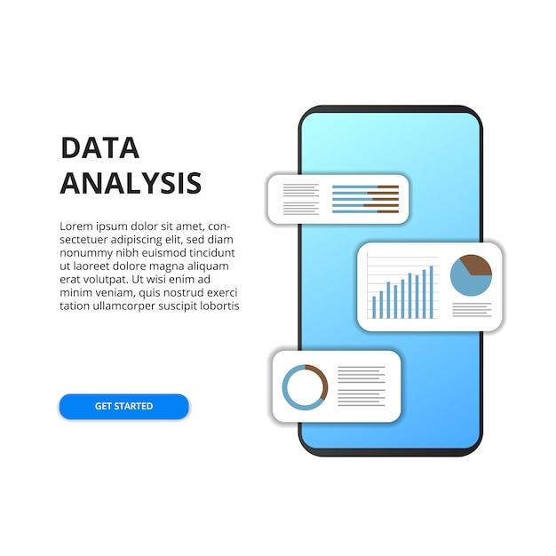 Mobile app-datenanalyse aus diagramm, grafik, statistik für unternehmen, finanzen, bericht