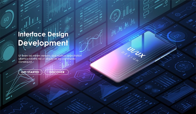 Vektor mobile app entwicklung und. konzept benutzeroberflächendesign ui / ux. layout-vorlagen-website.