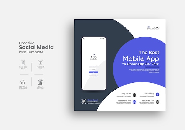 Mobile App Werbe Social Media Post oder Instagram Post Template Design