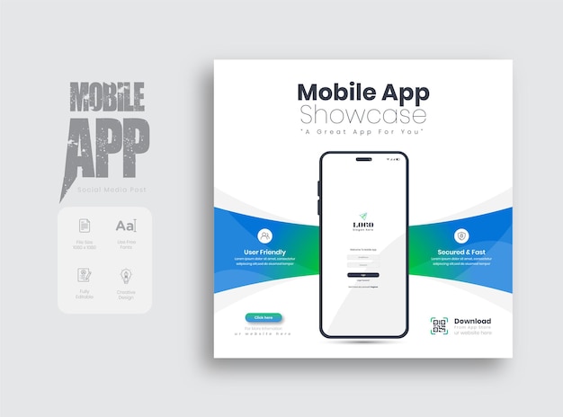 Mobile App Werbe Social Media Post oder Instagram Post Template Design
