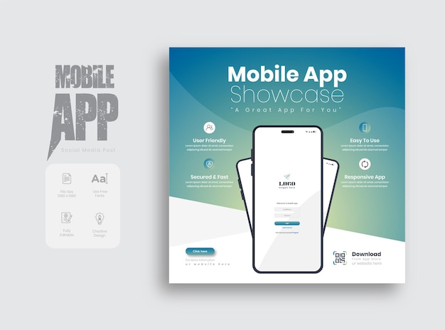 Mobile App Werbe Social Media Post oder Instagram Post Template Design