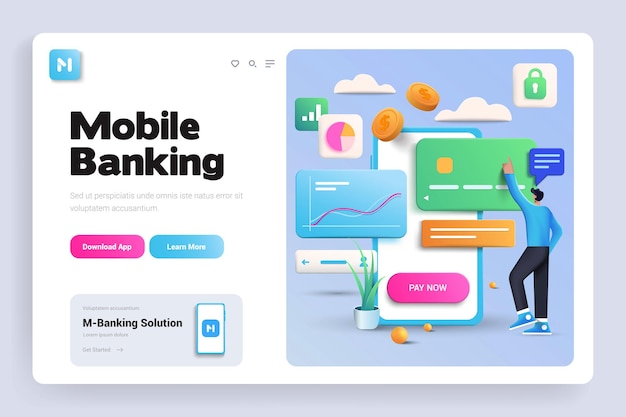 Mobile banking 3d-landingpage