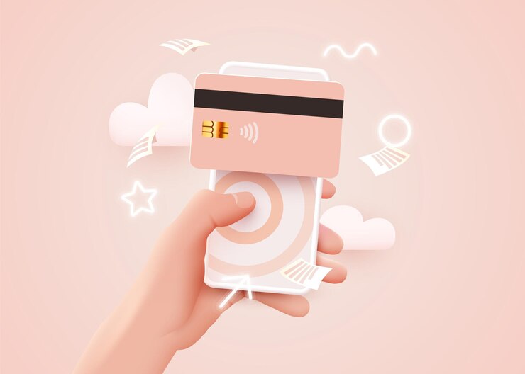 Mobile Banking App und Zahlung. Hand mit Smartphone und per Kreditkarte per elektronischer Geldbörse bezahlen