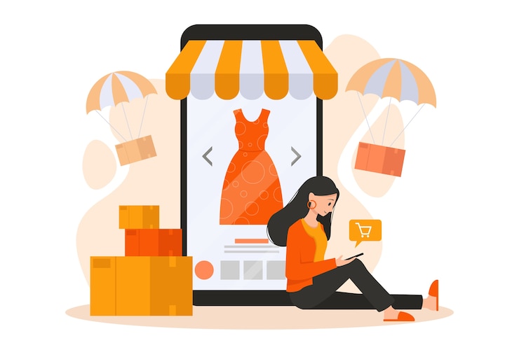 Vektor mobile e-commerce-illustration. .