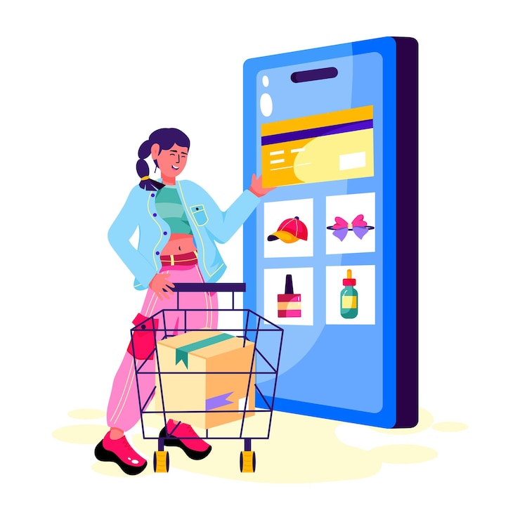 Vektor mobile einkaufsillustration im flachen stil