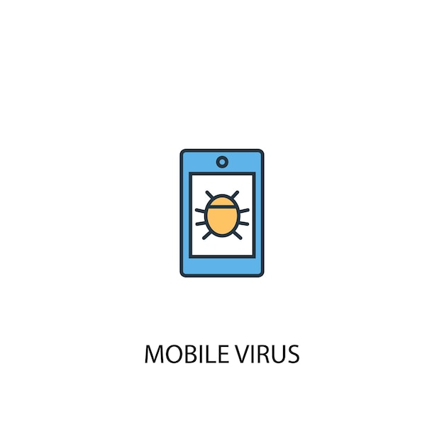 Mobile Virus Konzept 2 farbige Liniensymbol. Einfache gelbe und blaue Elementillustration. Symboldesign für das mobile Virenkonzept