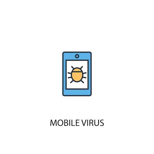 Mobile virus konzept 2 farbige liniensymbol. einfache gelbe und blaue elementillustration. symboldesign für das mobile virenkonzept