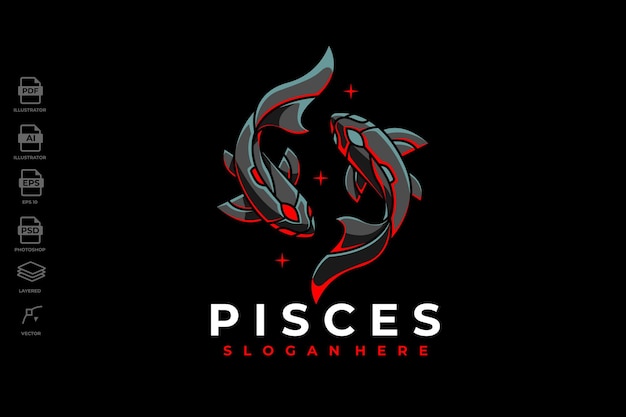 Vektor mobilebrand new design futuristisches und modernes zodiac pisces logo im mecha robotic geometric design