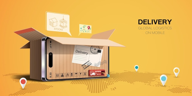 Mobiler Lieferservice, Paketzustellung ist überall, Smartphone-Handybildschirm,