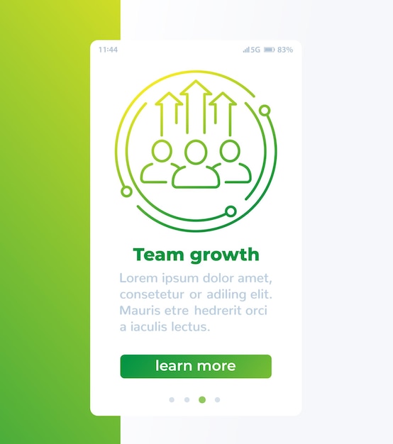 Mobiles Banner für Teamwachstum und -entwicklung mit Liniensymbol