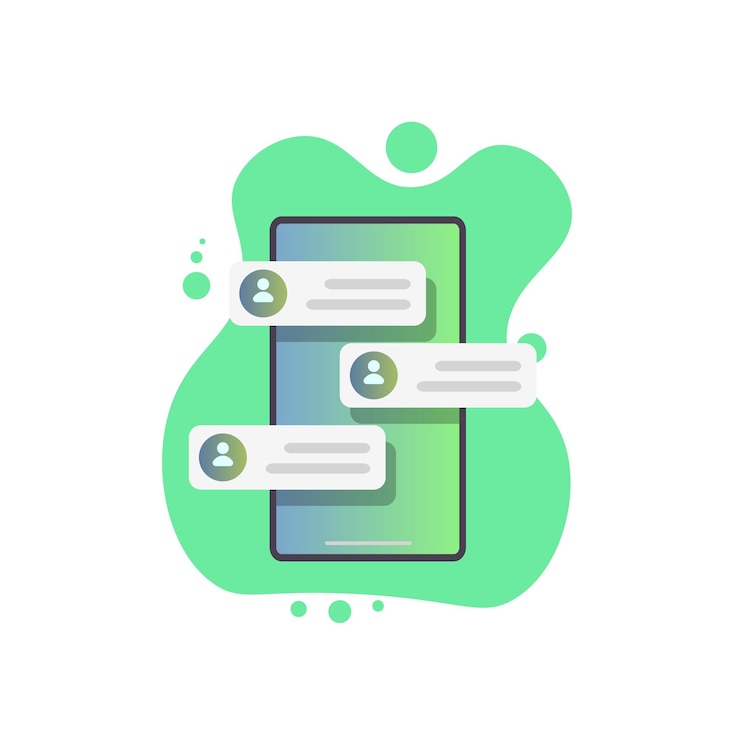 Vektor mobiltelefon mit sms-benachrichtigungen, flaches design.