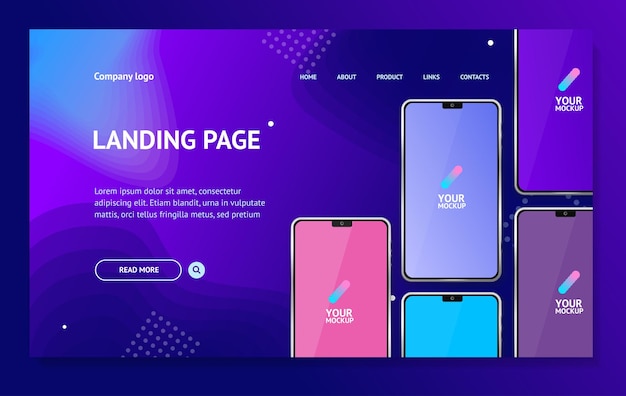 Mobiltelefone Konzeptkarte Landing Webseite Vorlage Inkludieren von Mockups Farbe Smartphones Vektor-Illustration von Gadget