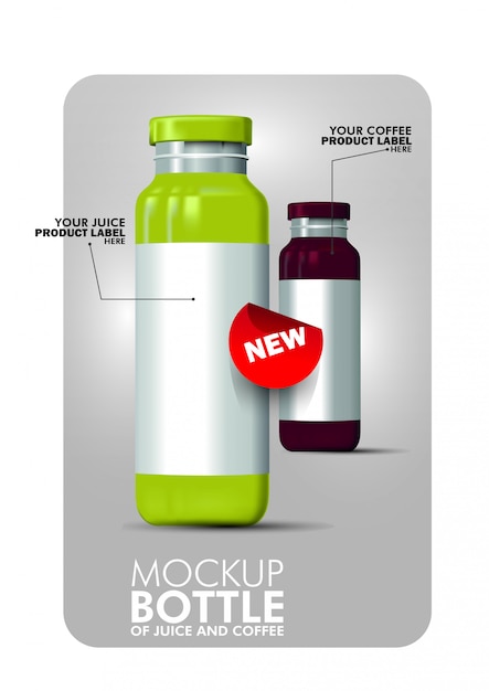 Mockup-flasche aus saft und kaffee