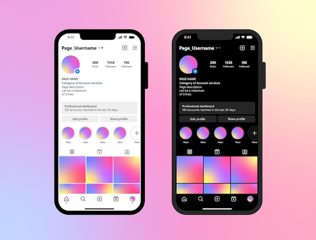 Vektor mockup für ein instagram-profil