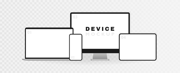 Mockup-set für elektronische geräte isoliert auf transparentem hintergrund realistisches computer-laptop-tablet und smartphone vorlage für infografiken oder präsentation ui-design-schnittstelle vektor-illustration