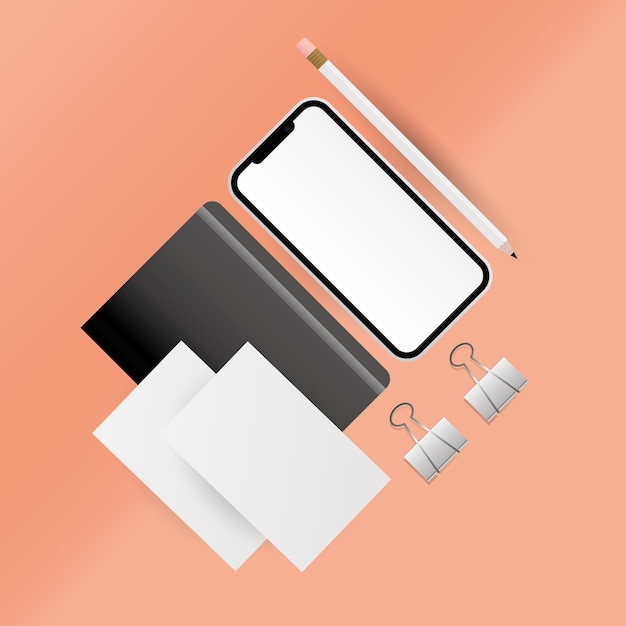 Mockup smartphone bleistift und notebook design der corporate identity vorlage und branding thema