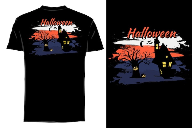 Mockup t-shirt silhouette halloween retro vintage