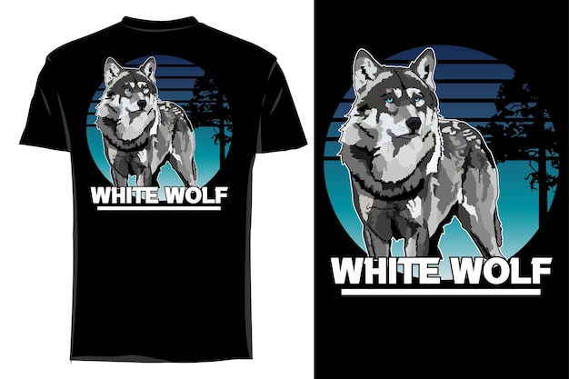 Mockup-t-shirt vektor weißer wolf retro-vintage