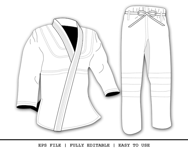 Vektor mockup von jiu-jitsu-kimono-uniformen, vollständig bearbeitbar