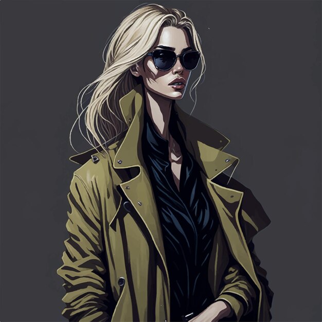 Vektor mode blonde haare frau schönes mädchen in sonnenbrille stilvolles mädchen in mantel mode illustration