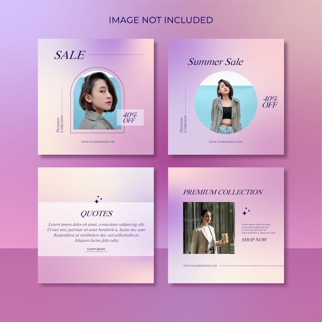 Mode-instagram-post-set-sammlung mit minimalem farbverlauf