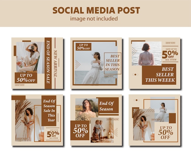 Vektor mode-social-media-postverkauf bearbeitbare vorlage-sammlung braune layout-promotionsvorlage