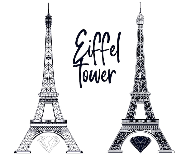 Mode-Vektor-Illustration mit der Hand gezeichneter Eiffelturm