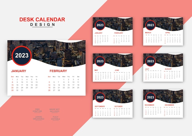 Modeen Neujahr 2023 Tischkalender Design 6-Seiten-Vorlage
