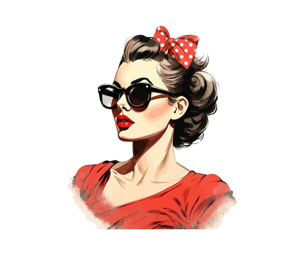 Modefrau im Retro-Stil mit trendiger Sonnenbrille Vektorillustrationsdesign