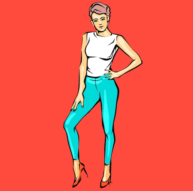 Vektor modefrau weibliches modell handgezeichnete modedame skizze