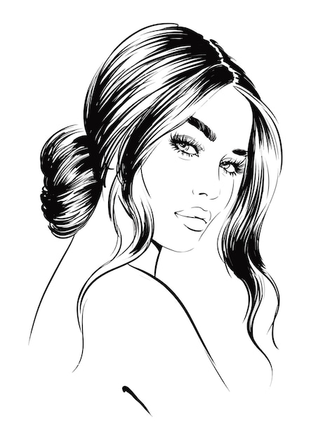 Modeillustration der stilvollen attraktiven Frau mit romantischer Frisur