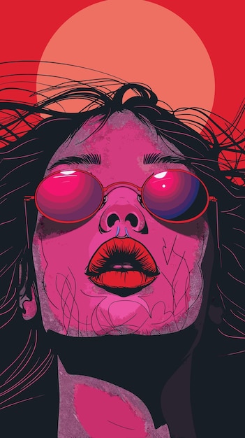 Modeillustration eines Mädchens mit langen Haaren und rosa Sonnenbrille