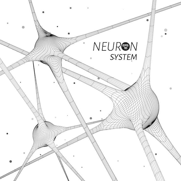 Modell des 3D-Neuronsystems. Vektorgrafikdesignelement für Wissenschaftsveröffentlichung.