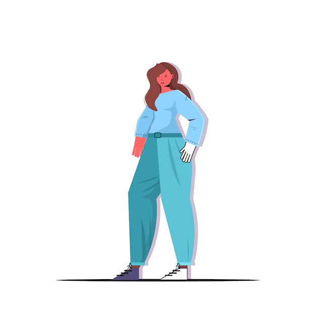 Modell Mode Frau posiert in lässigen trendigen Kleidern weibliche Zeichentrickfigur stehende Pose in voller Länge