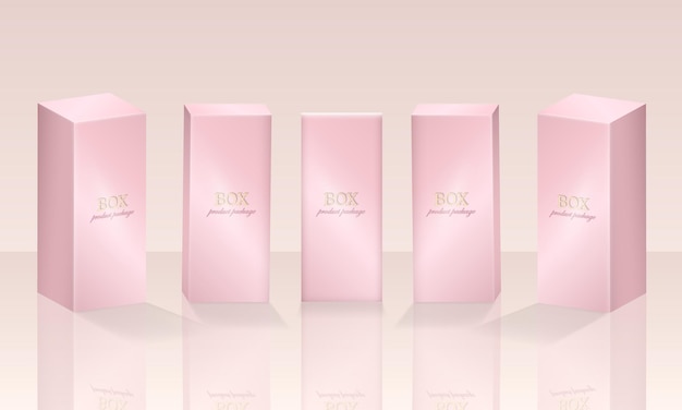 Modell von rechteckigen Kartonbehältern für Kosmetik- und Make-up-Produkte. Rosa Kästen auf dem Podium