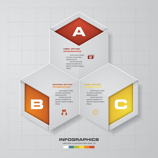 Moderne 3 optionen präsentationsgeschäft infografiken