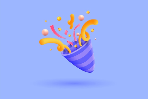 Moderne 3d-illustration von party-poppers