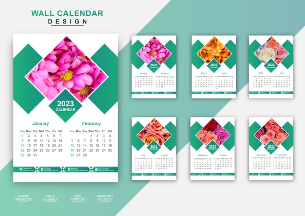 Moderne abstrakte 2023 6-seitige wandkalender-designvorlage