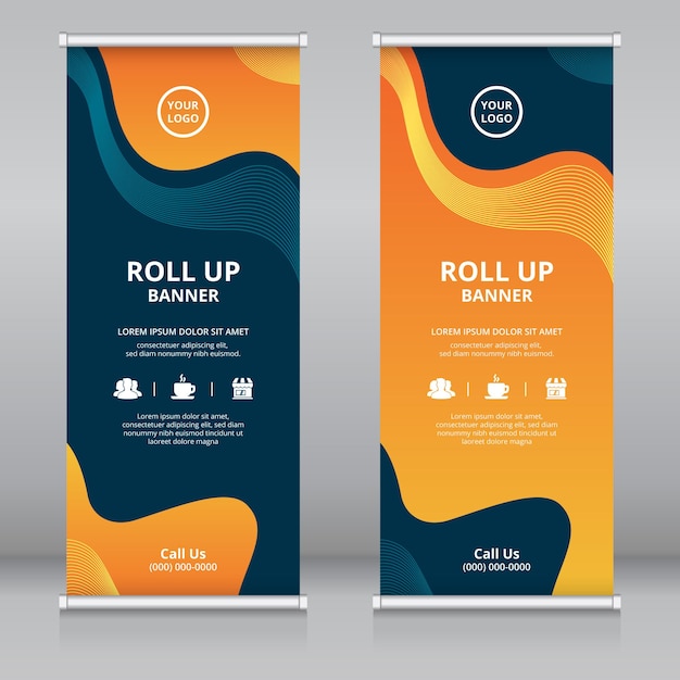 Moderne abstrakte Roll-Up-Banner-Vorlage im flüssigen Stil oder vertikale Schilder-Vorlage