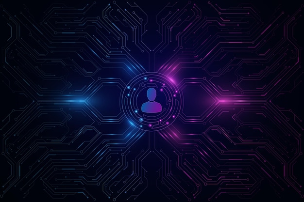 Moderne Benutzeroberfläche mit leuchtender CPU-Platine Speicherung von Netzwerkbenutzerdaten UI- und UX-Design Hitech-Hintergrund Vektorillustration
