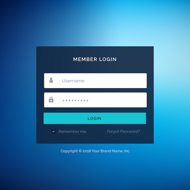 Moderne blaue Login-Formular-Vorlage
