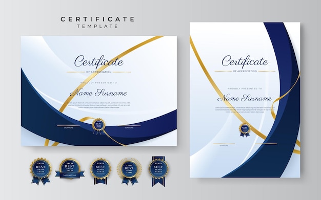 Moderne blaue zertifikatsvorlage und grenze für diplom-ehrenleistungsabschluss und druck