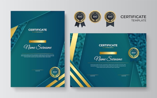 Moderne blaue zertifikatsvorlage und rand für diplom und druck professionelle designvorlage für grüne zertifikate für unternehmen