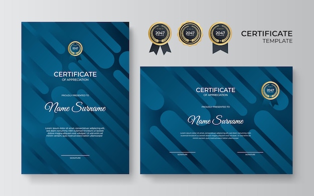 Moderne blaugrüne zertifikatsvorlage mit luxuriösem und modernem muster, diplom. vektor-illustration