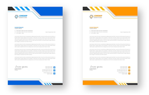 Moderne corporate business-briefkopf-designvorlage mit blauer und gelber farbe
