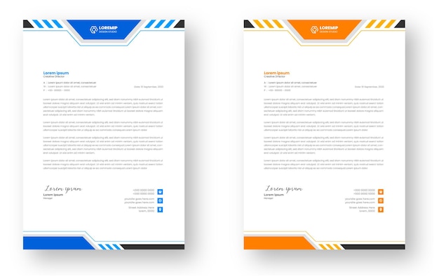 Moderne corporate business-briefkopf-designvorlage mit blauer und gelber farbe