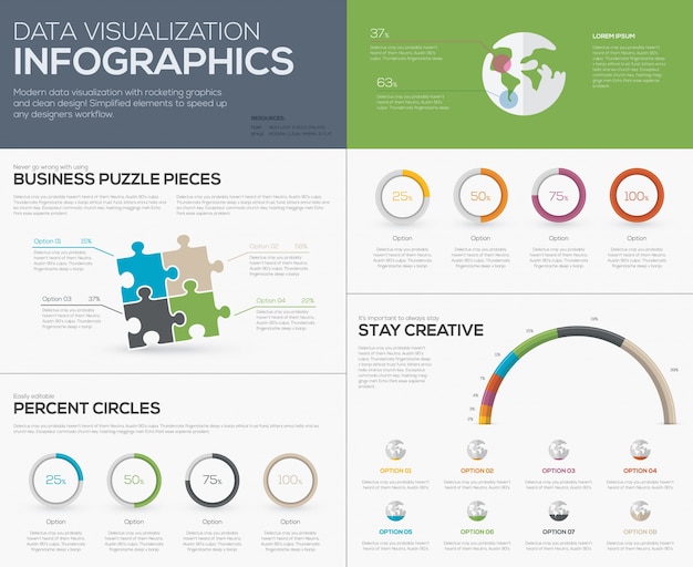 Moderne datenvisualisierung infografiken mit puzzleteile