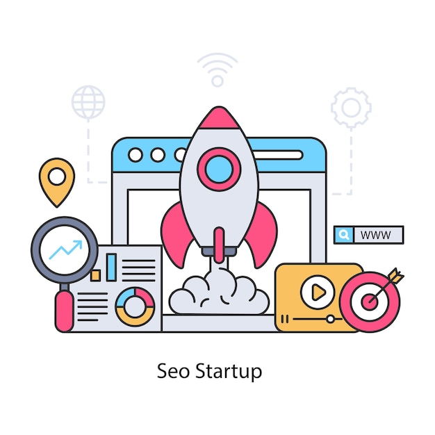 Moderne designillustration von seo-startup